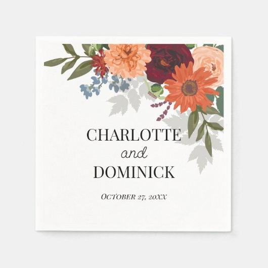 ブルゴーニュ秋ガーデン結婚フローラ スタンダードカクテルナプキン (正面)