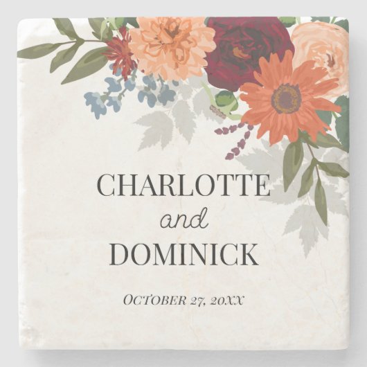 ブルゴーニュ秋ガーデン結婚フローラ ストーンコースター (正面)