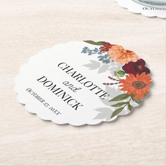 ブルゴーニュ秋ガーデン結婚フローラ ペーパーコースター (アングル)