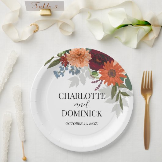 ブルゴーニュ秋ガーデン結婚フローラ ペーパープレート (ウェディング)