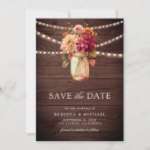 ブルゴーニュ秋ダリアメイソンジャールフォトウッド結婚ズ セーブザデート (正面)