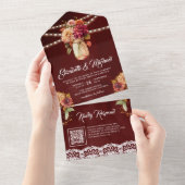 ブルゴーニュ秋ダリアメイソンジャーQRコード結婚ズ オールインワン招待状 (貼ってはがせる)