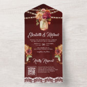 ブルゴーニュ秋ダリアメイソンジャーQRコード結婚ズ オールインワン招待状 (内側)