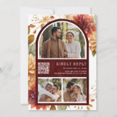 ブルゴーニュ秋ダリアメイソンジャーQRコード結婚ズ 招待状 (裏面)