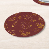 ブルゴーニュ秋パンプキンス&葉感謝祭 ラウンドペーパーコースター (アングル)