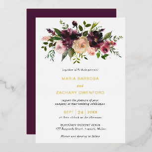 ブルゴーニュ秋フローラエレガントウェディング 箔招待状