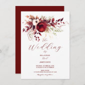 ブルゴーニュ秋フローラリーフ結婚式招待状 招待状 (正面/裏面)