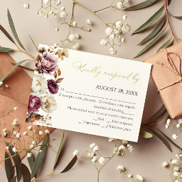 ブルゴーニュ秋フローラ秋キンセアニェラRSVPカード 出欠カード