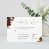 ブルゴーニュ秋フローラ素朴なシックな結婚式RSVPカード 出欠カード (スタンド正面)