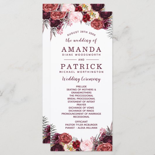 ブルゴーニュ秋マルサラ赤面牡丹結婚式 プログラム (正面/裏面)