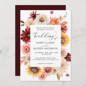 ブルゴーニュ秋ワイルドフローラひまわり結婚の花 招待状 (正面/裏面)