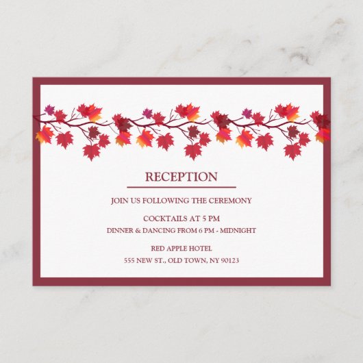 ブルゴーニュ秋秋のリースウェディングレセプションカード エンクロージャーカード (正面)