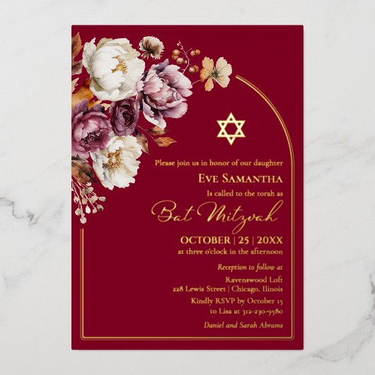 ブルゴーニュ秋秋フローラバルミツワー撮実在影 箔招待状 (正面)