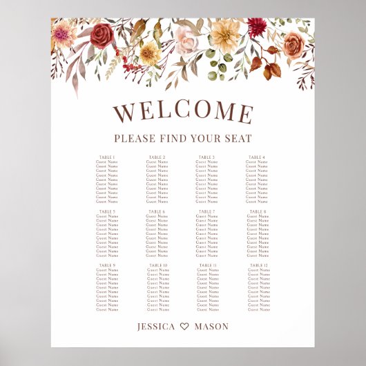 ブルゴーニュ秋秋フローラ結婚のシーティングチャート ポスター (正面)