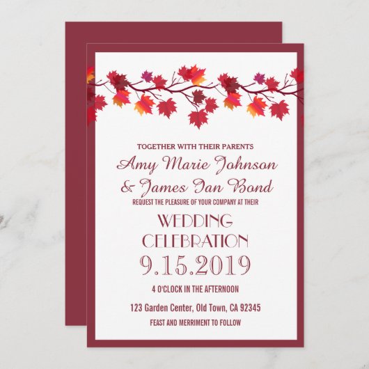 ブルゴーニュ秋秋リーフ結婚式招待状 招待状 (正面/裏面)