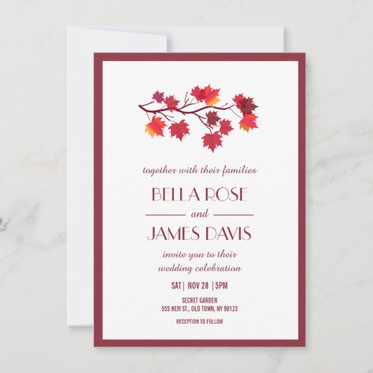 ブルゴーニュ秋紅葉結婚式招待状 招待状 (正面)