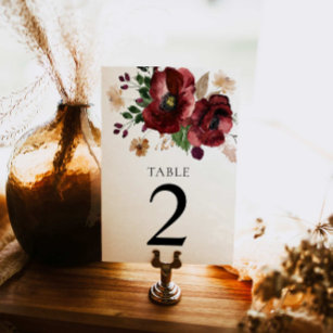 ブルゴーニュ秋結婚植物用テーブルカード テーブルナンバー