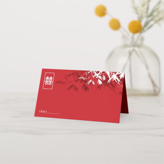 ブルゴーニュ竹葉のダブル中国のシ結婚ス プレイスカード (正面)