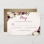 ブルゴーニュ紙吹雪結婚フローラ 出欠カード (正面/裏面)