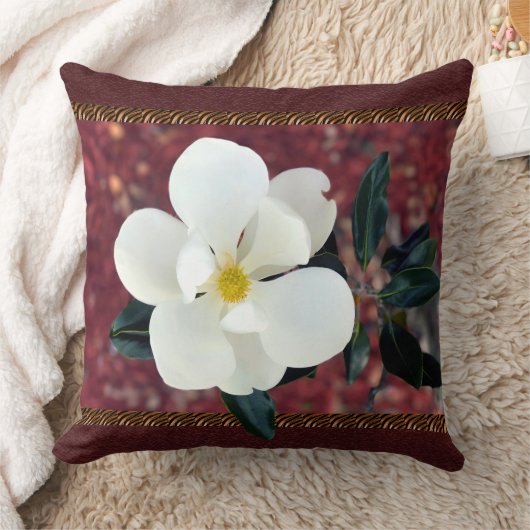 ブルゴーニュ素晴らしーアクセント付きマグノリア枕 クッション (ブランケット)