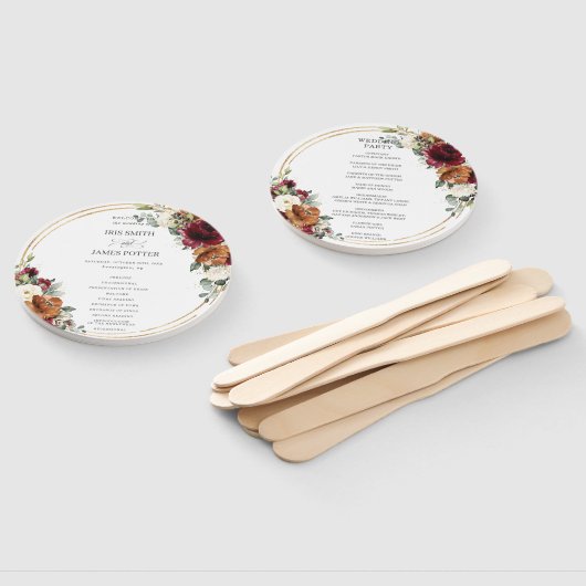 ブルゴーニュ素朴アイボリーフローララスト結婚式 プログラム ハンドファン (組立なし)