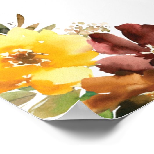 ブルゴーニュ素朴イエローフローラ結婚ズ・ウェルカム ポスター (角)