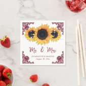 ブルゴーニュ素朴シックなレースひまわり結婚の花 スタンダードカクテルナプキン (インサイチュ)