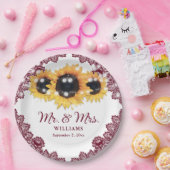 ブルゴーニュ素朴シックなレースひまわり結婚の花 ペーパープレート (パーティー)