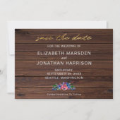 ブルゴーニュ素朴ネイビーブルー金ゴールドウッドフローラ セーブザデート (裏面)