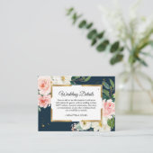 ブルゴーニュ素朴ネイビーブルー&ピンクフローラ金ゴールドフレーム エンクロージャーカード (スタンド正面)