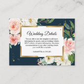 ブルゴーニュ素朴ネイビーブルー&ピンクフローラ金ゴールドフレーム エンクロージャーカード (正面)