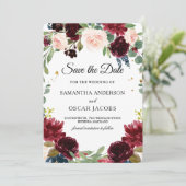 ブルゴーニュ素朴ネイビーブルー&レッドフラワーフレーム セーブザデート (スタンド正面)