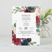 ブルゴーニュ素朴ネイビーブルー&レッドフローラフレーム 招待状 (スタンド正面)