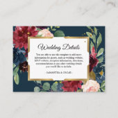 ブルゴーニュ素朴ネイビーブルー&レッドフローラ金ゴールドフレーム エンクロージャーカード (正面)