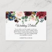 ブルゴーニュ素朴ネイビーブルー&レッド美しい花 エンクロージャーカード (正面)