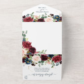 ブルゴーニュ素朴ネイビーブルー&レッド美しい花 オールインワン招待状 (外側)