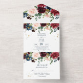 ブルゴーニュ素朴ネイビーブルー&レッド美しい花 オールインワン招待状 (内側)