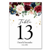 ブルゴーニュ素朴ネイビーブルー&レッド美しい花 テーブルナンバー (正面)