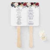 ブルゴーニュ素朴ネイビーブルー&レッド美しい花 ハンドファン (正面&裏面)