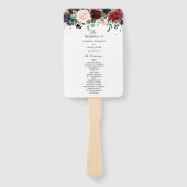 ブルゴーニュ素朴ネイビーブルー&レッド美しい花 ハンドファン (正面)