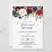 ブルゴーニュ素朴ネイビーブルー&レッド美しい花 招待状 (正面)