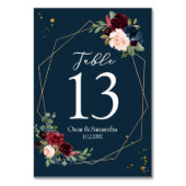 ブルゴーニュ素朴ネイビーブルー&レッド金ゴールド花フレーム テーブルナンバー (裏面)