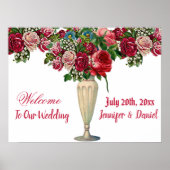 ブルゴーニュ素朴バラカントリーウェディングウェルカムサイン ポスター (正面)