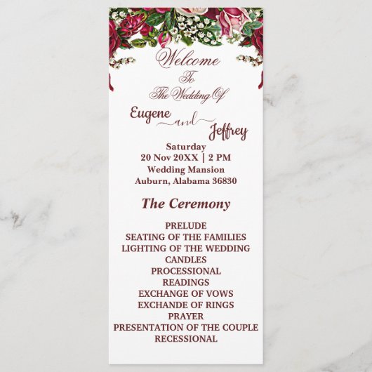 ブルゴーニュ素朴バラカントリーフローラ結婚テーマ プログラム (正面)