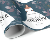 ブルゴーニュ素朴フラワーブライダルシャワーブルーネイビー ラッピングペーパー (ロールコーナー)