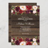 ブルゴーニュ素朴フローラバーンウッドブライダルシャワー 招待状 (正面/裏面)