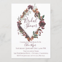 ブルゴーニュ素朴ボタニカルブライダルシャワー招待