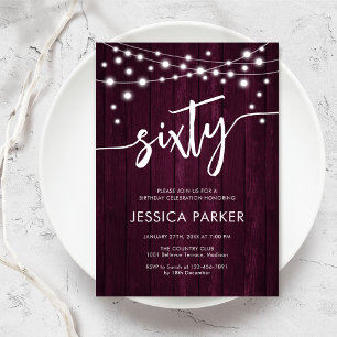 ブルゴーニュ素朴マルーンの木60th誕生日パーティー 招待状