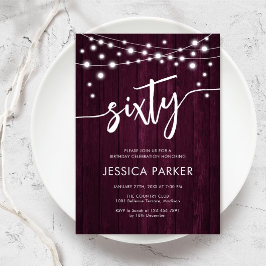 ブルゴーニュ素朴マルーンの木60th誕生日パーティー 招待状