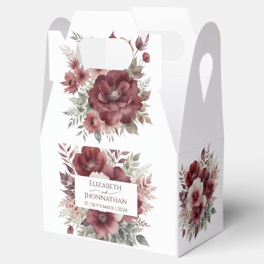 ブルゴーニュ素朴レッドフローラ水カラー秋の結婚式 フェイバーボックス (オープン)